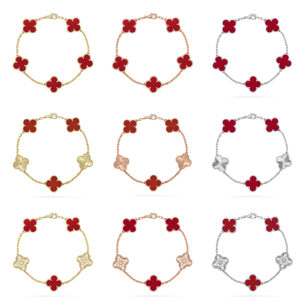 [Glow]New  CLOVER 5 MOTIF RED CORNELIAN BRACELET COLLECTION