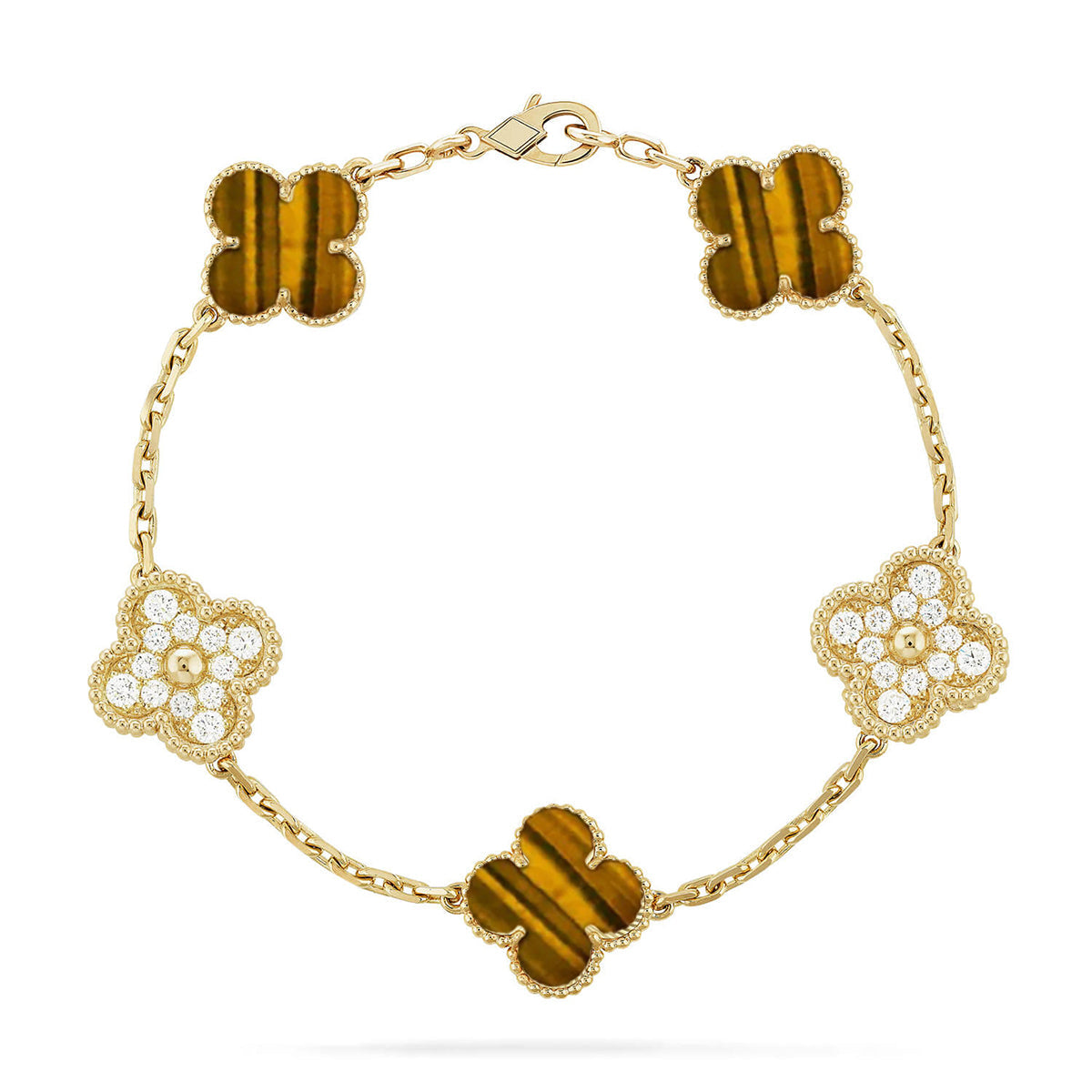 [Glow]New  CLOVER 5 MOTIFS TIGER EYE BRACELET COLLECTION