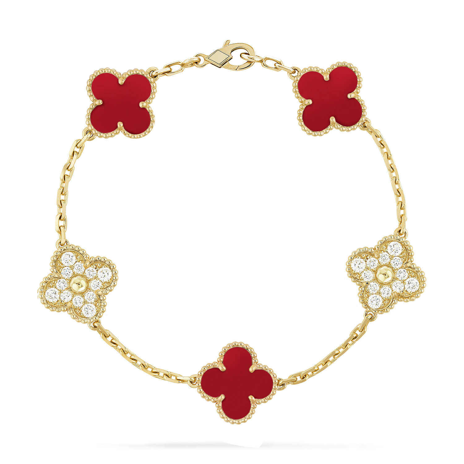 [Glow]New  CLOVER 5 MOTIF RED CORNELIAN BRACELET COLLECTION