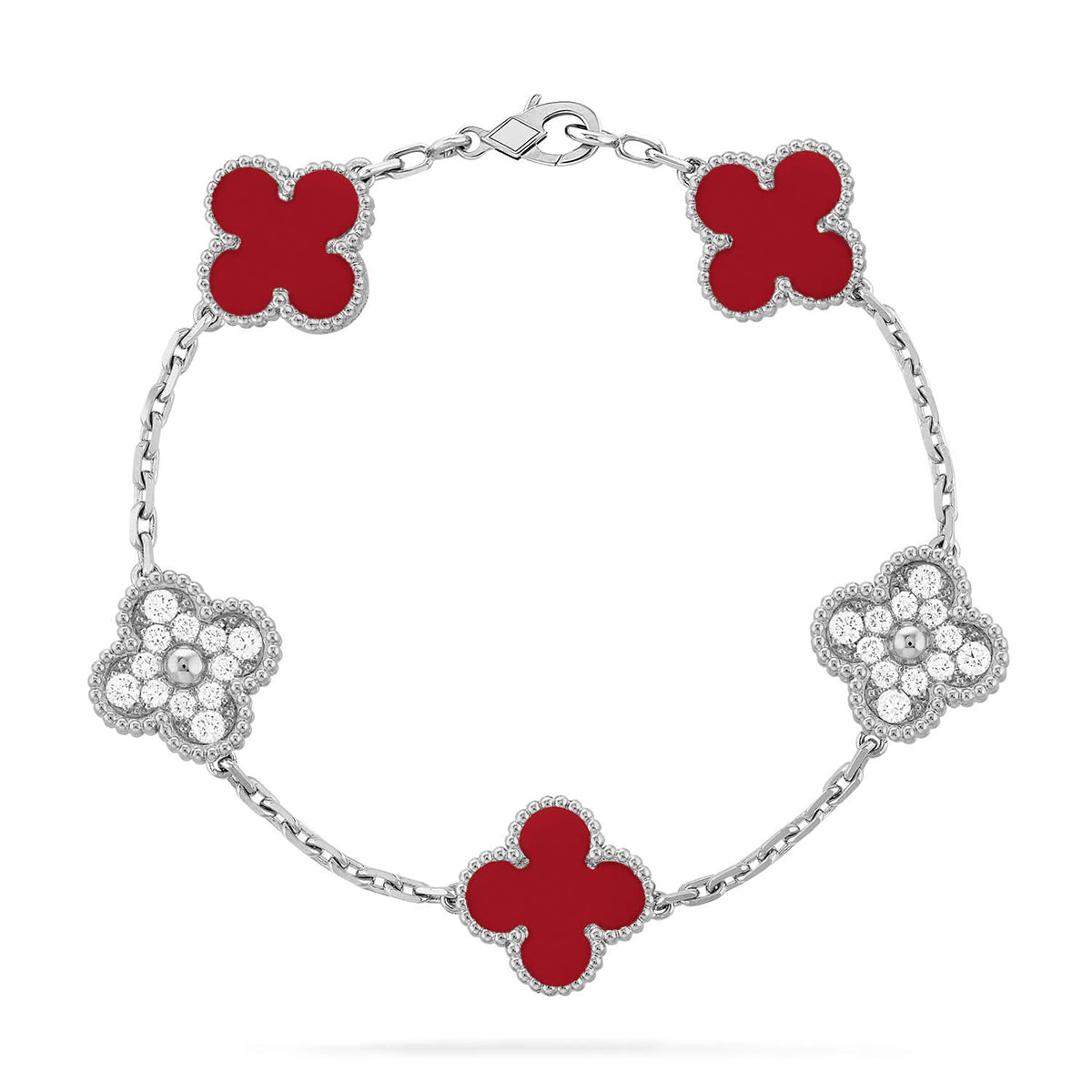 [Glow]New  CLOVER 5 MOTIF RED CORNELIAN BRACELET COLLECTION
