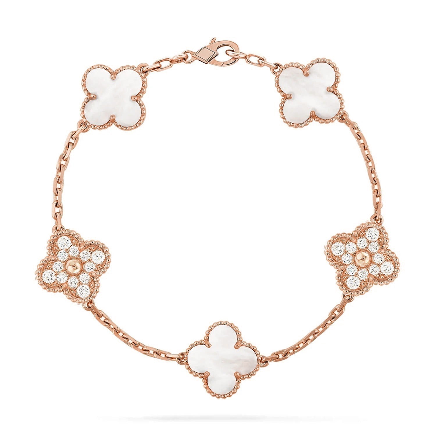 [Glow Jewelry]CLOVER WHITE PEARL MOP 5 MOTIF BRACELET COLLECTION