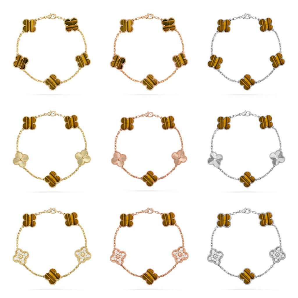 [Glow]New  CLOVER 5 MOTIFS TIGER EYE BRACELET COLLECTION