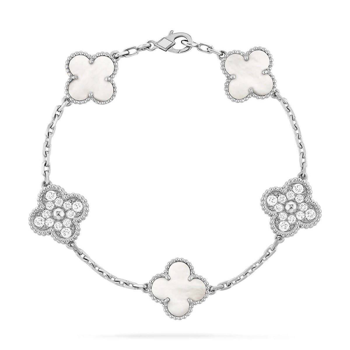 [Glow]New CLOVER WHITE PEARL MOP 5 MOTIF BRACELET COLLECTION