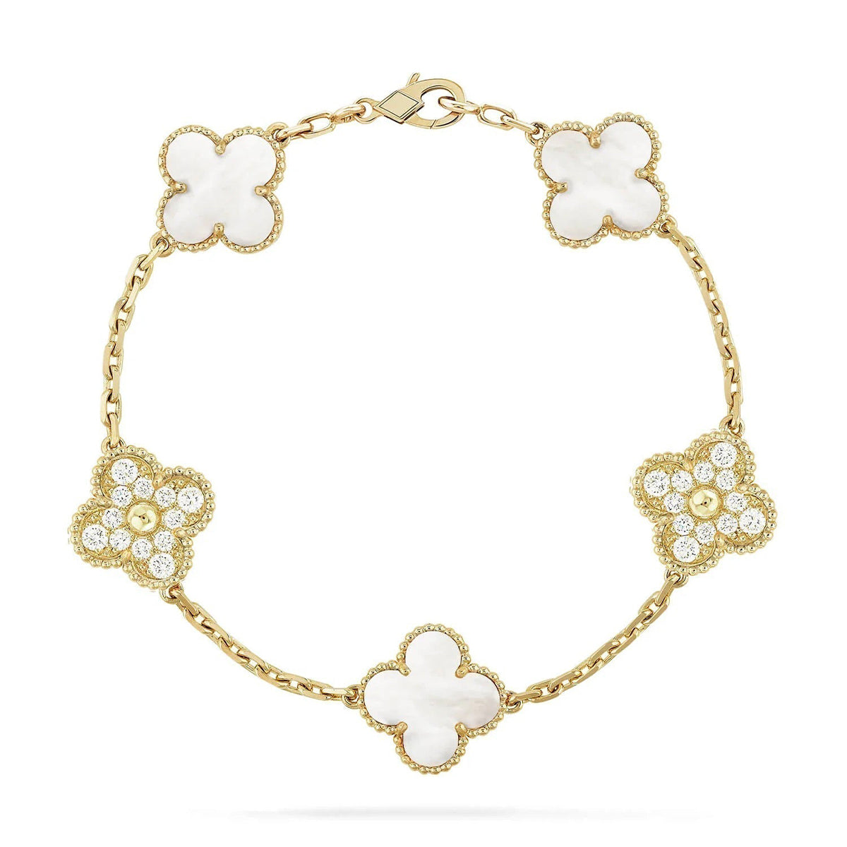 [Glow]New CLOVER WHITE PEARL MOP 5 MOTIF BRACELET COLLECTION