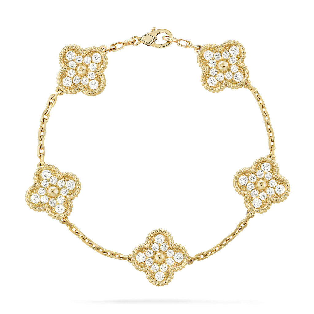 [Glow Jewelry] CLOVER 5 MOTIF FULL DIAMOND BRACELET COLLECTION