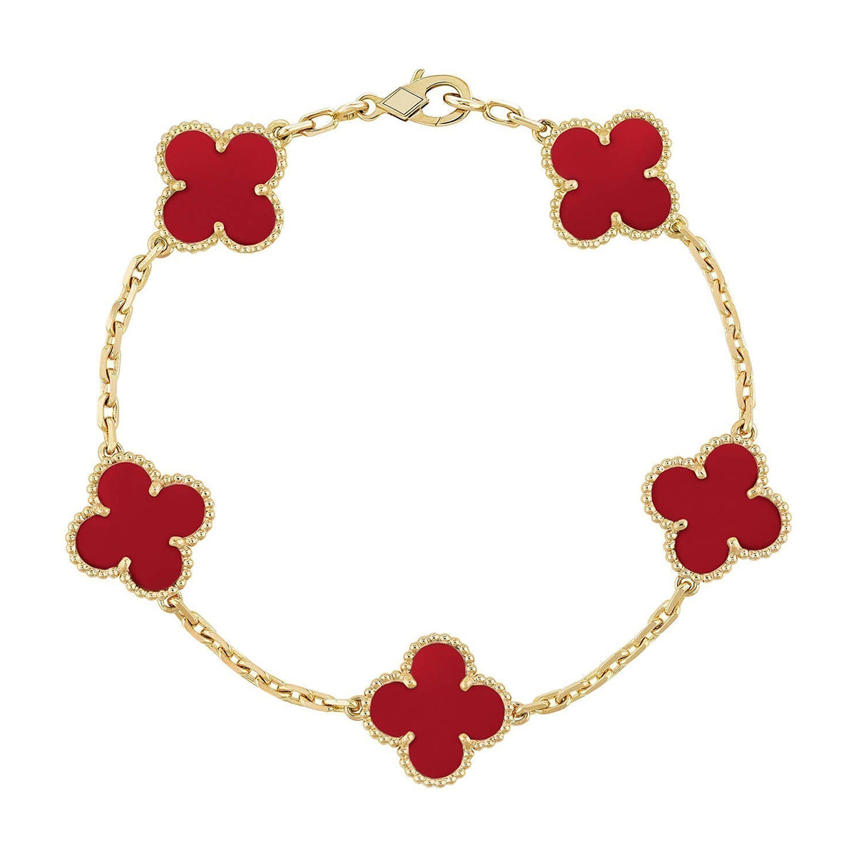 [Glow]New  CLOVER 5 MOTIF RED CORNELIAN BRACELET COLLECTION