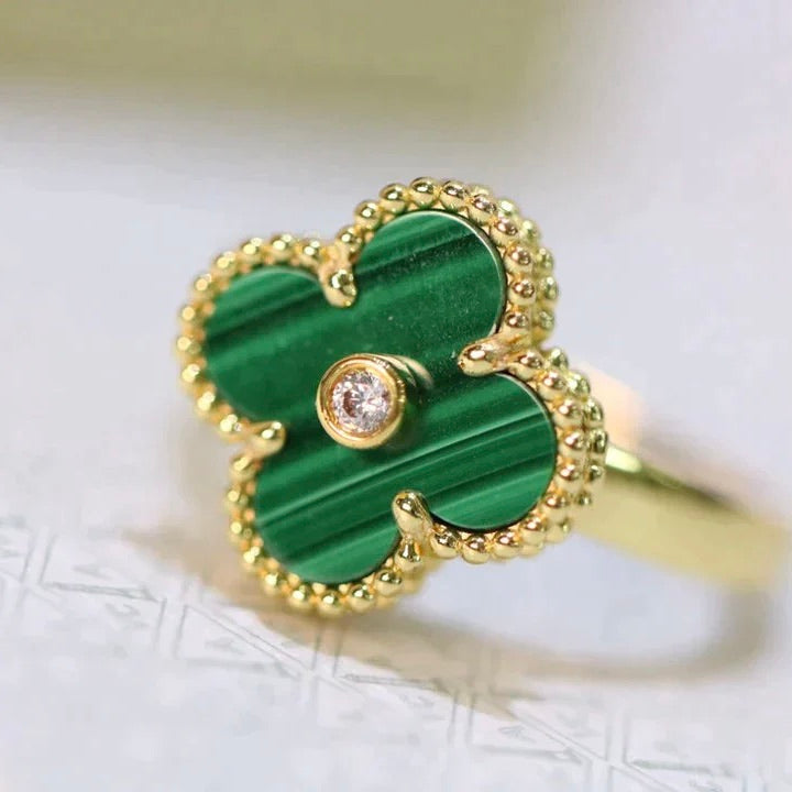 ¡®Glow¡¯CLOVER MALACHITE RING GOLD DIAMOND