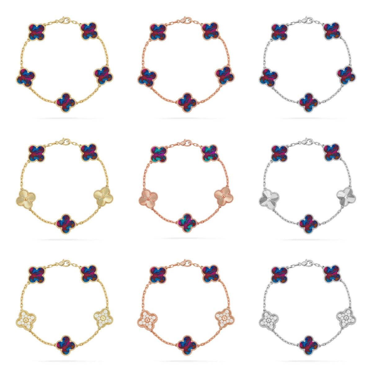 [Glow]New CLOVER 5 MOTIF COLOR GEMSTONES BRACELET COLLECTION