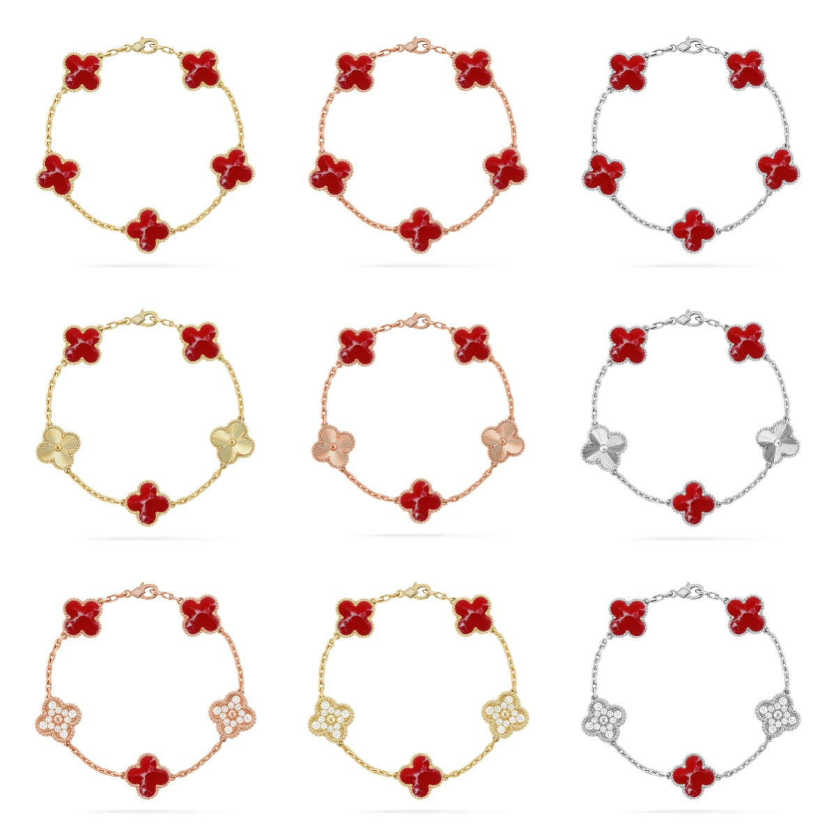 [Glow]New CLOVER 5 MOTIF RED PATTERN BRACELET COLLECTION