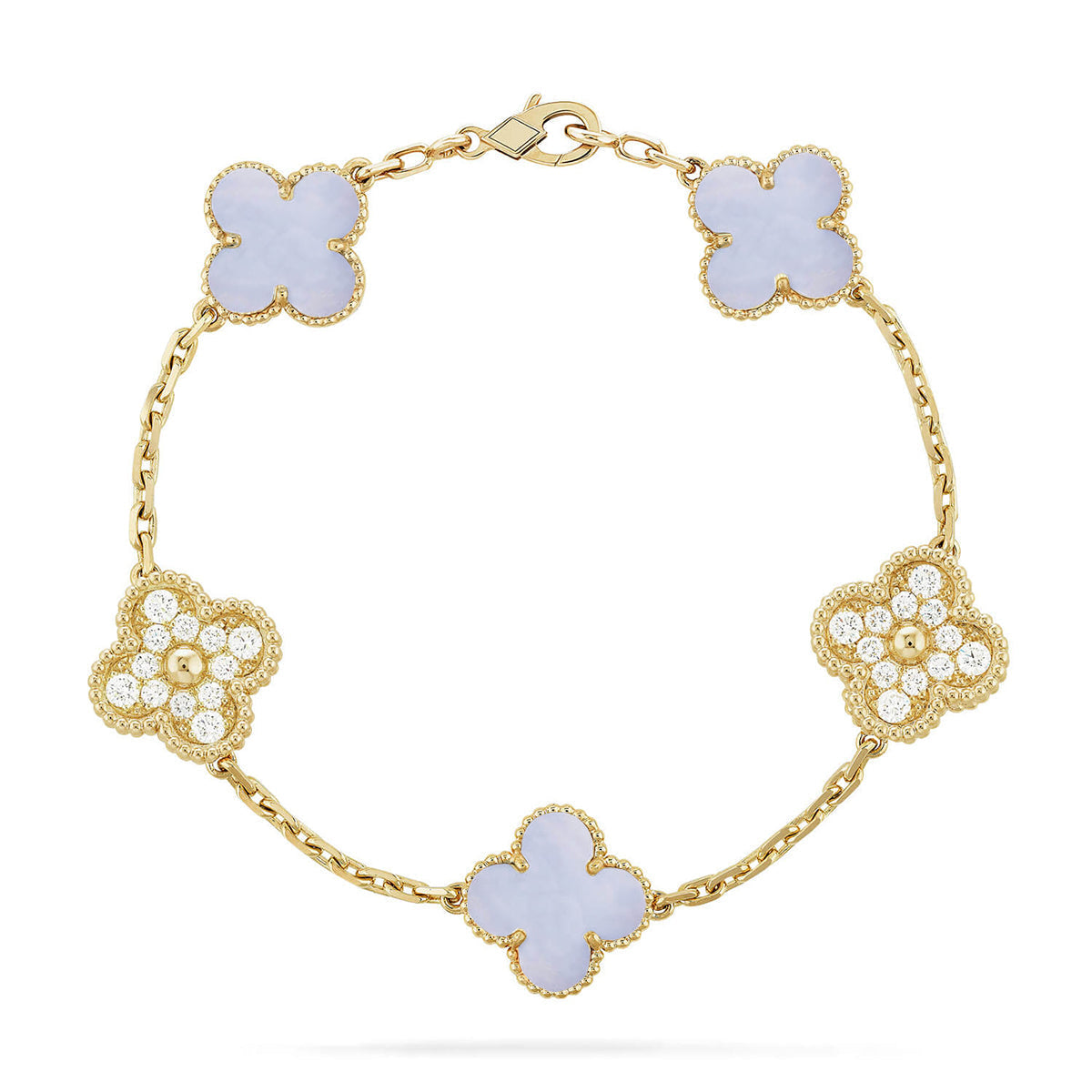 [Glow]New  CLOVER 5 MOTIF PURPLE CHALCEDONY BRACELET COLLECTION