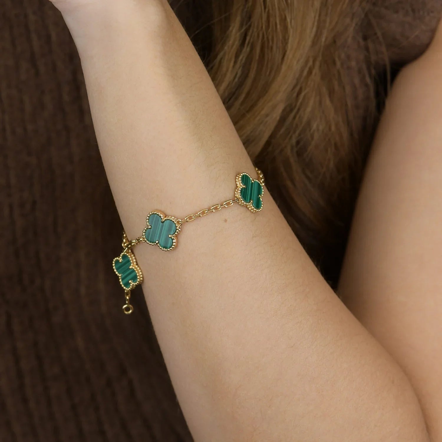 [Glow Jewelry] CLOVER 5 MOTIF MALACHITE BRACELET COLLECTION
