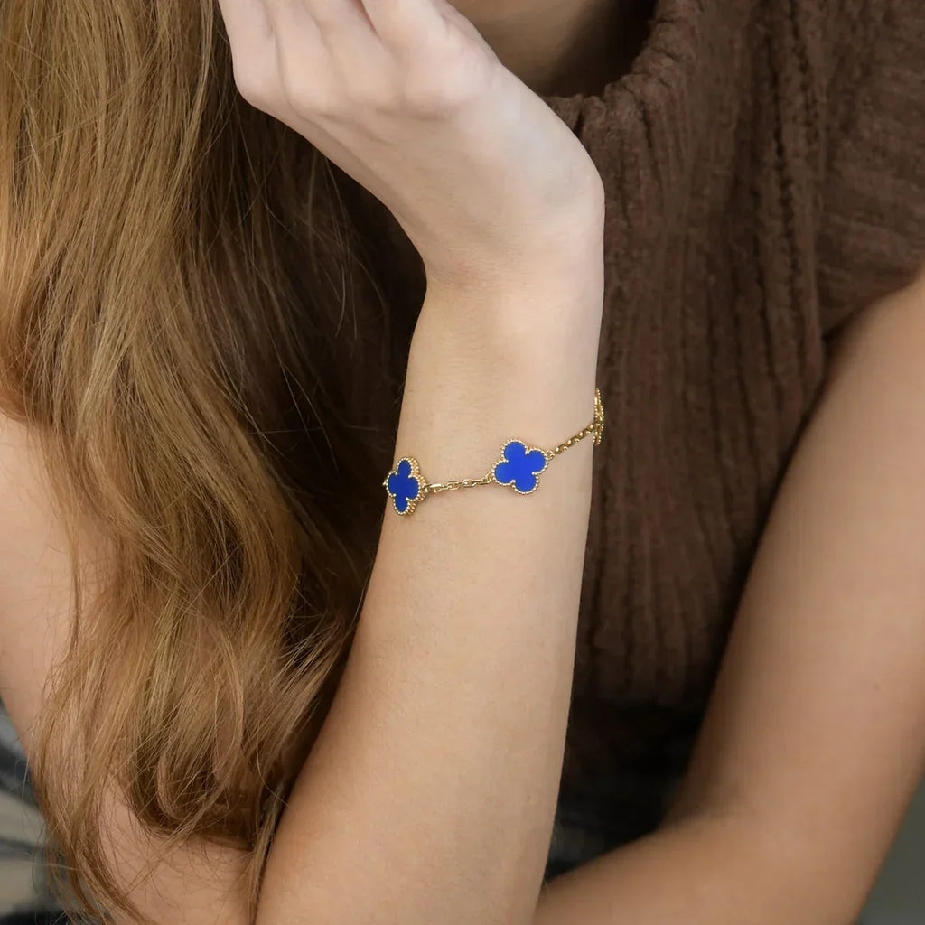 [Glow]New  CLOVER 5 MOTIF BLUE AGATE BRACELET COLLECTION