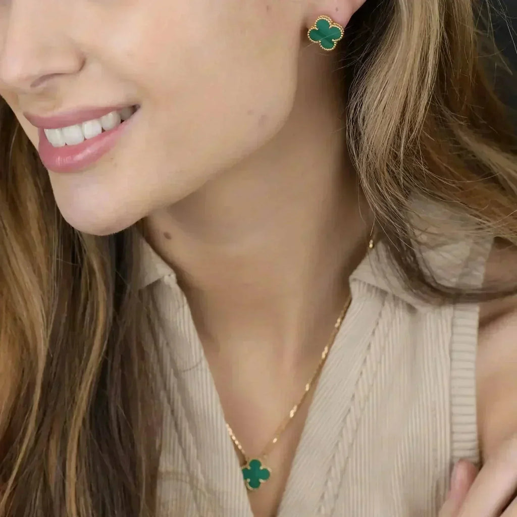 ¡®Glow¡¯CLOVER MINI 9.5MM MALACHITE  EARRINGS