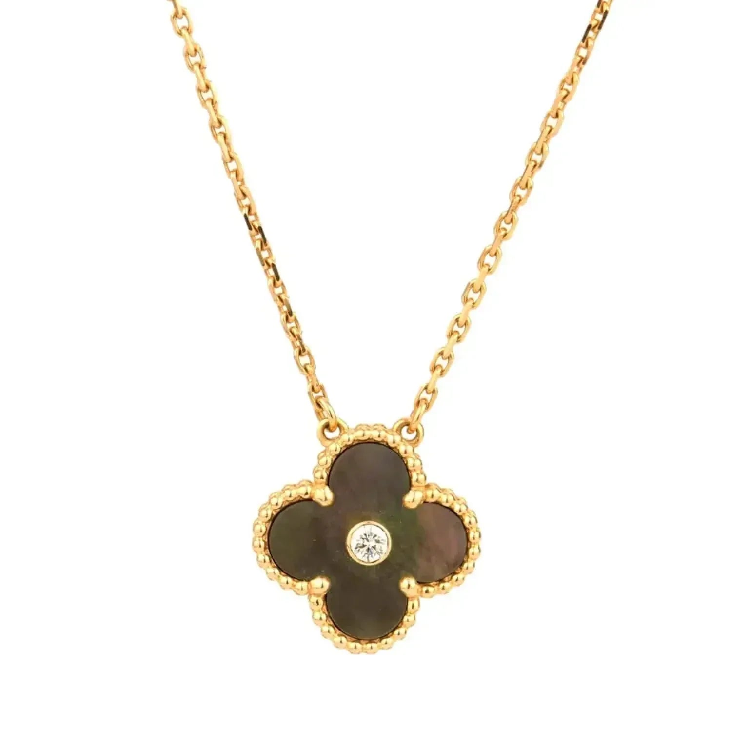 ¡®Glow¡¯CLOVER 15MM DIAMOND AND MOTHER-OF-GREY NECKLACE