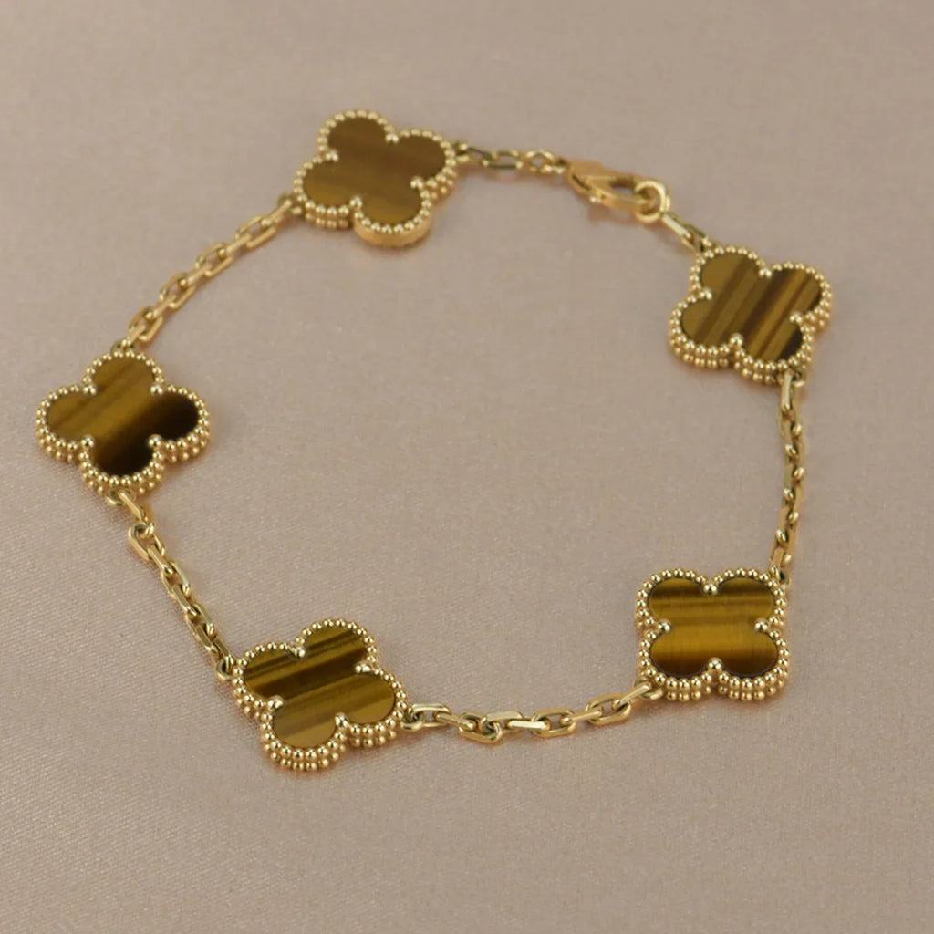 [Glow Jewelry] CLOVER 5 MOTIFS TIGER EYE BRACELET COLLECTION