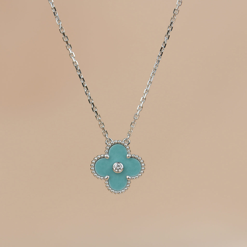 ¡®Glow¡¯CLOVER 15MM DIAMOND SVRES PORCELAIN  NECKLACE SILVER