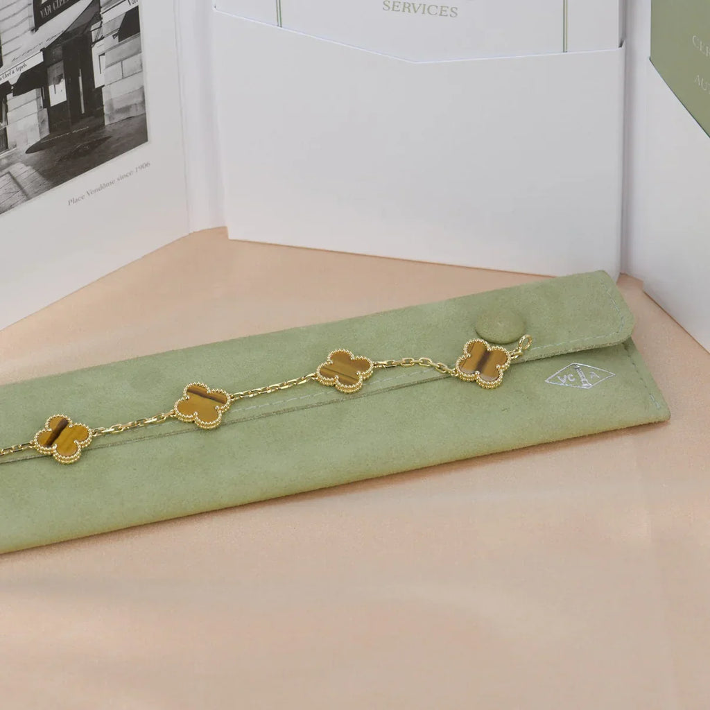 [Glow]New  CLOVER 5 MOTIFS TIGER EYE BRACELET COLLECTION