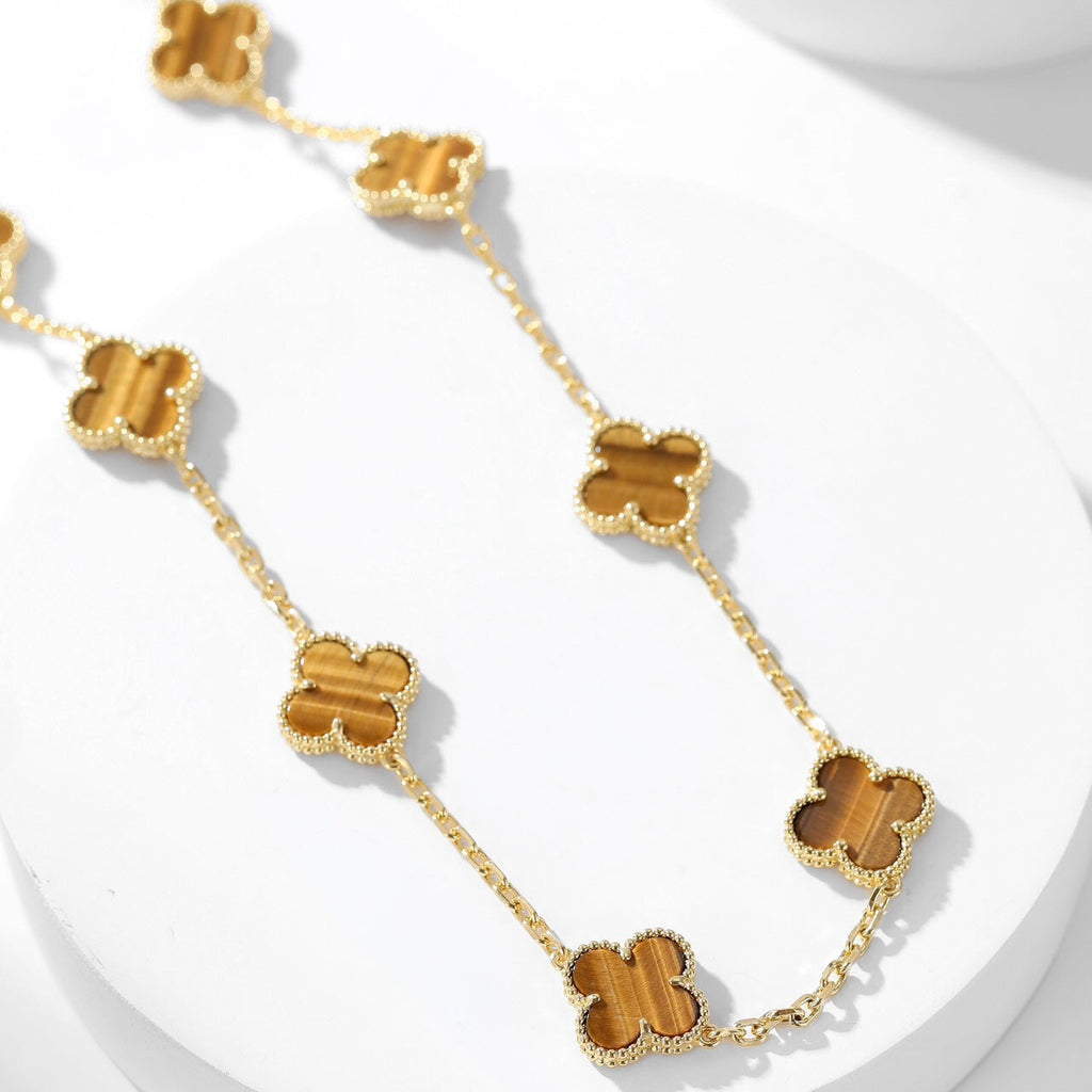 ¡®Glow¡¯CLOVER 10 MOTIFS TIGER EYE NECKLACE