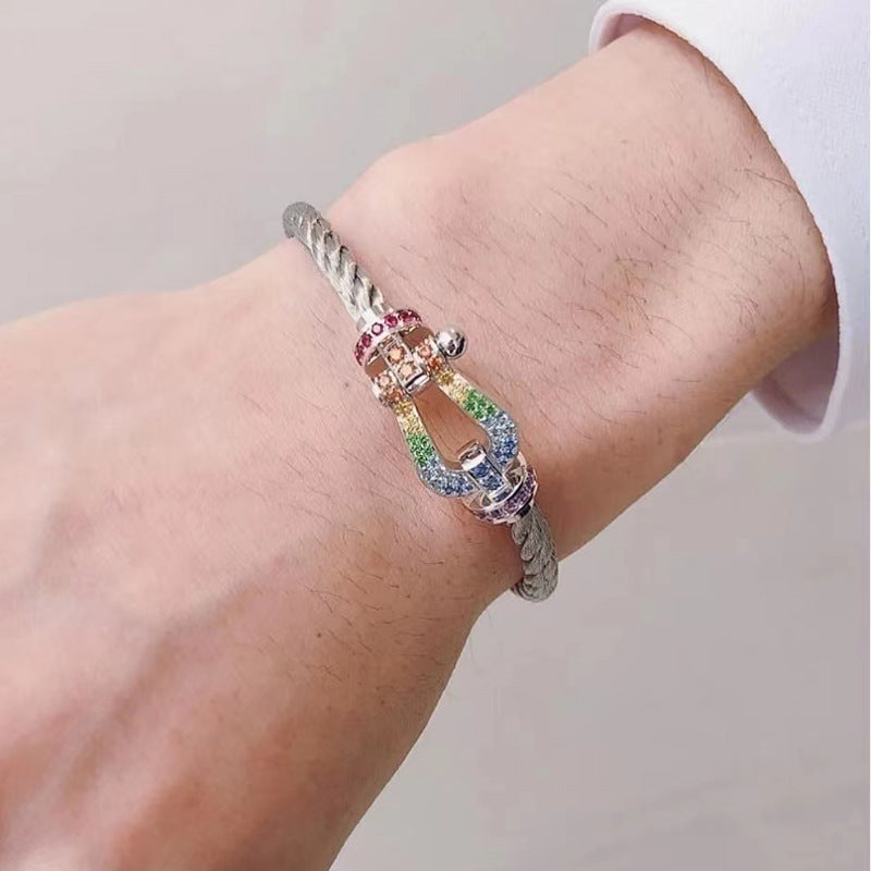 GlowFORC LARGE HORSESHOE  COLORED DIAMOND BRACELET SILVER