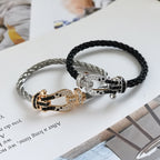 GlowFORCE LARGE HORSESHOE BLACK WHITE DIAMOND BRACELET SILVER