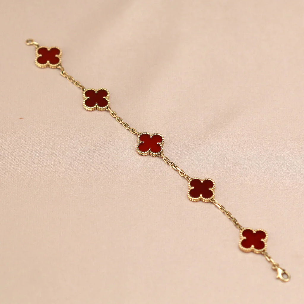 [Glow Jewelry] CLOVER 5 MOTIF RED CORNELIAN BRACELET COLLECTION