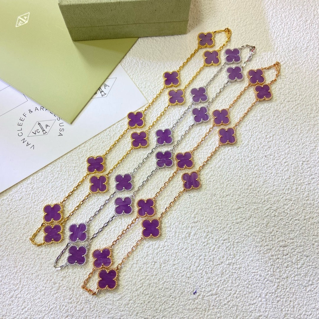 GlowCLOVER 10 MOTIFS  PURPLE VIOLET  NECKLACE