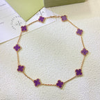 GlowCLOVER 10 MOTIFS  PURPLE VIOLET  NECKLACE