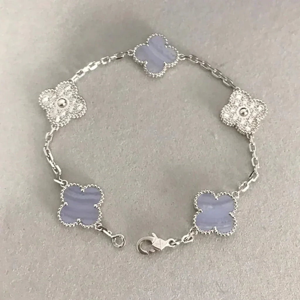 [Glow Jewelry] CLOVER 5 MOTIF PURPLE CHALCEDONY BRACELET COLLECTION