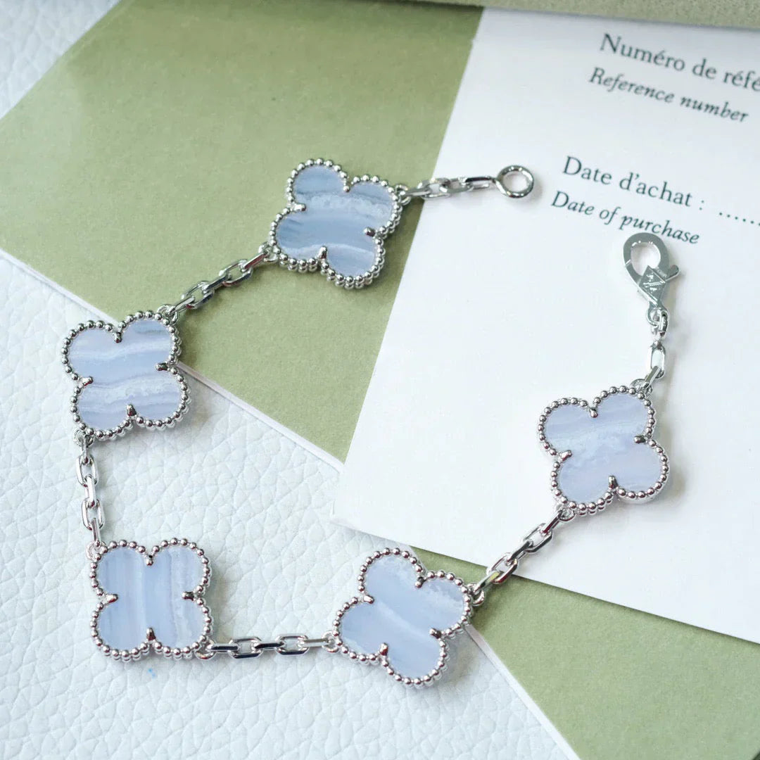 [Glow]New  CLOVER 5 MOTIF PURPLE CHALCEDONY BRACELET COLLECTION