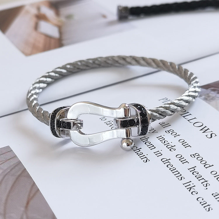 GlowFORCE LARGE HORSESHOE BLACK DIAMOND BRACELET SILVER