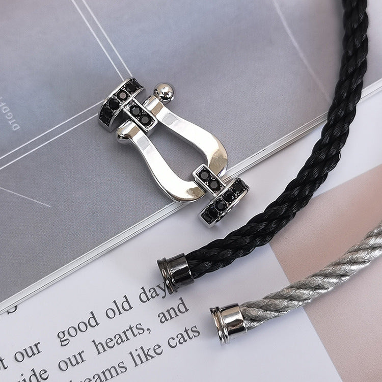 GlowFORCE LARGE HORSESHOE BLACK DIAMOND BRACELET SILVER