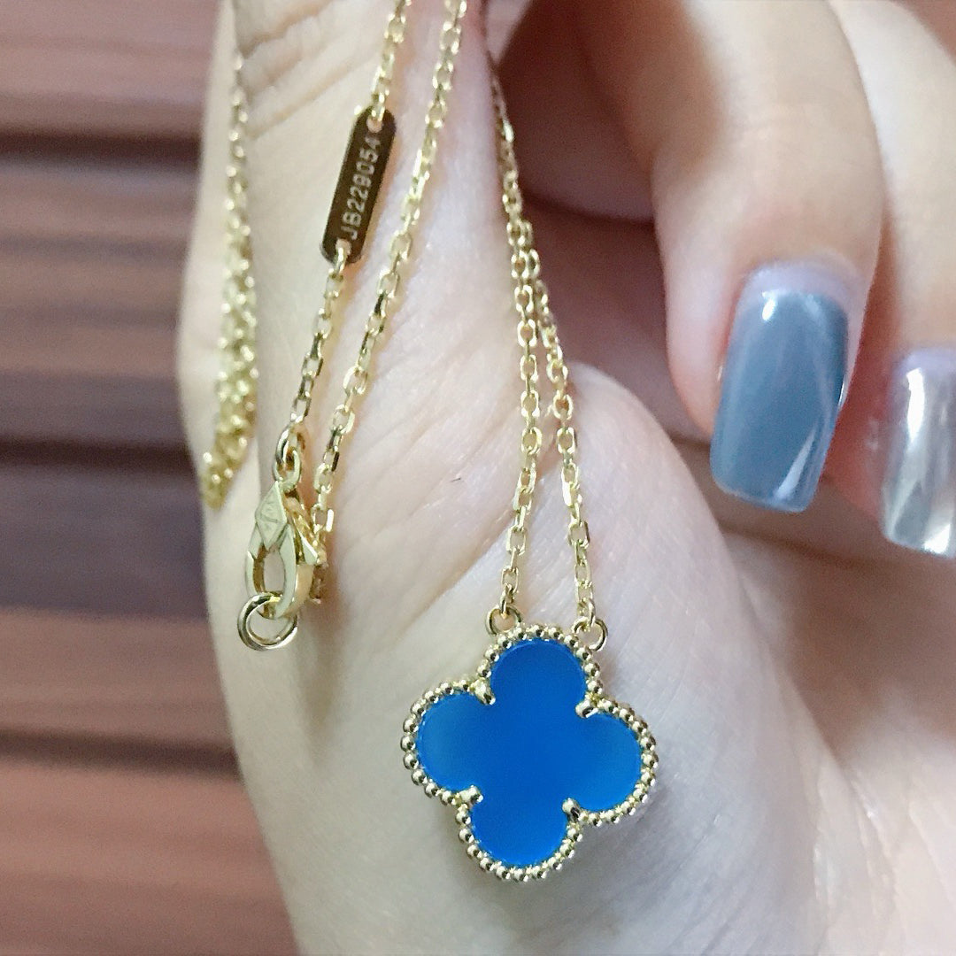 ¡®Glow¡¯CLOVER 15MM BLUE AGATE NECKLACE