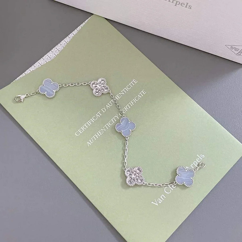 [Glow]New  CLOVER 5 MOTIF PURPLE CHALCEDONY BRACELET COLLECTION