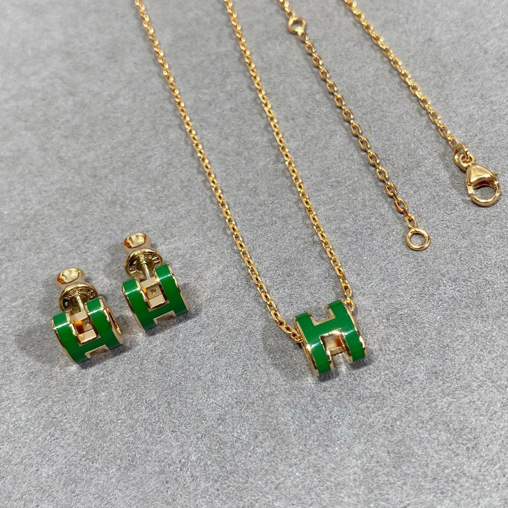 GlowPOP H GREEN NECKLACE SILVER AND GOLD