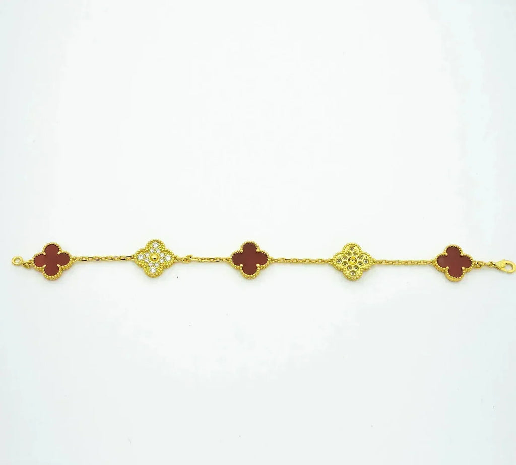[Glow]New  CLOVER 5 MOTIF RED CORNELIAN BRACELET COLLECTION