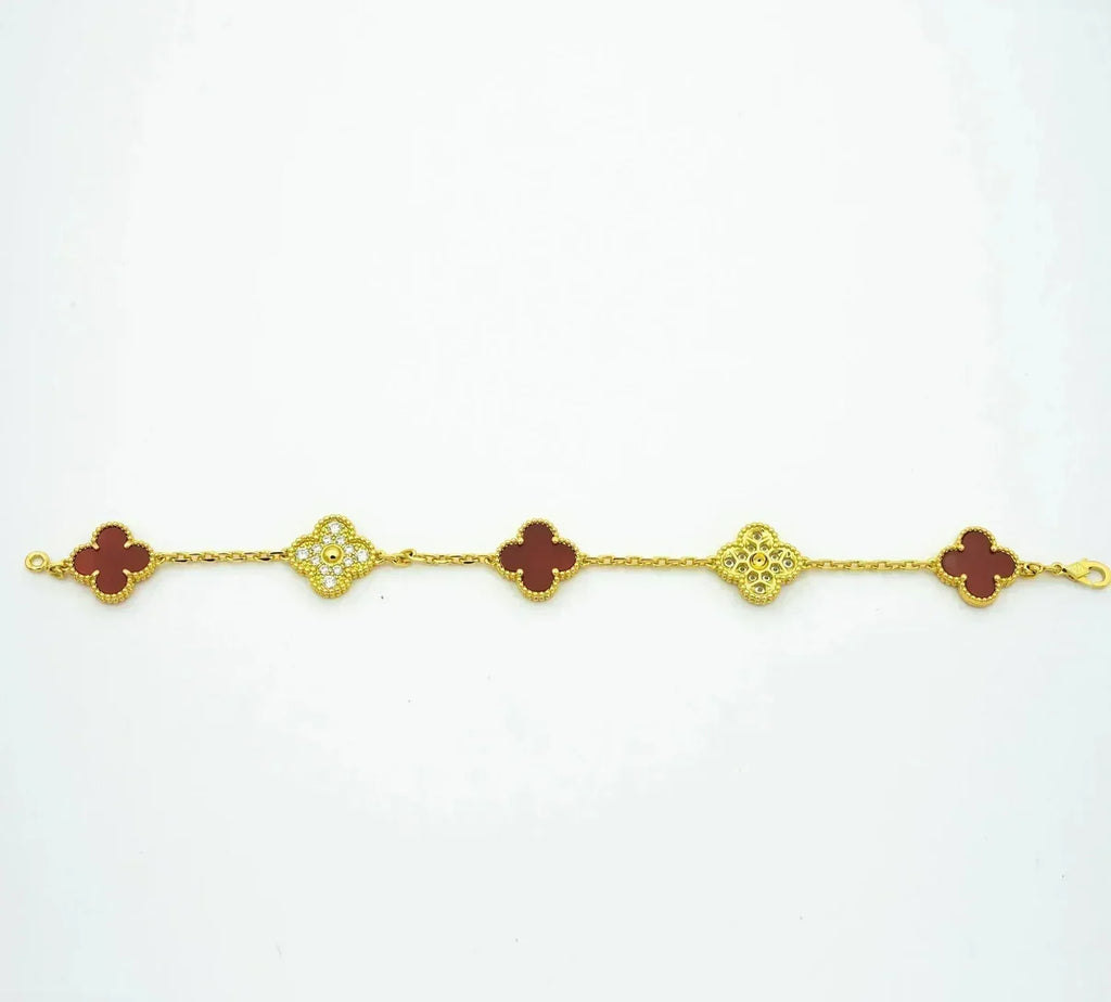 [Glow Jewelry] CLOVER 5 MOTIF RED CORNELIAN BRACELET COLLECTION