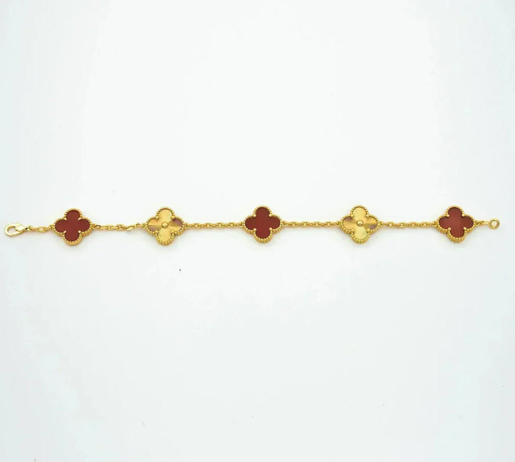 [Glow]New  CLOVER 5 MOTIF RED CORNELIAN BRACELET COLLECTION