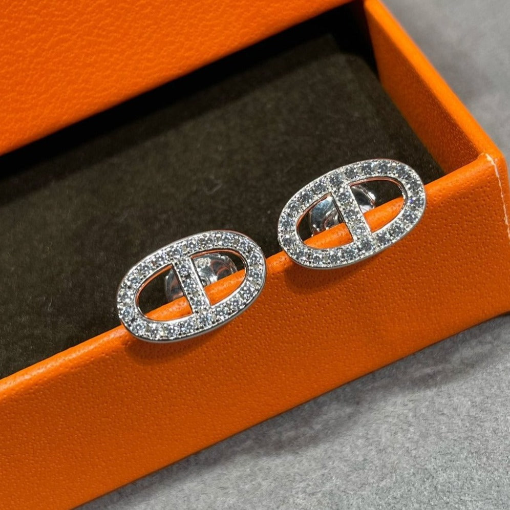 GlowHM FULL DIAMOND PIG NOSE STUD EARRINGS