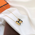 GlowHM CLIC BLACK ENAMEL GOLD NECKLACE