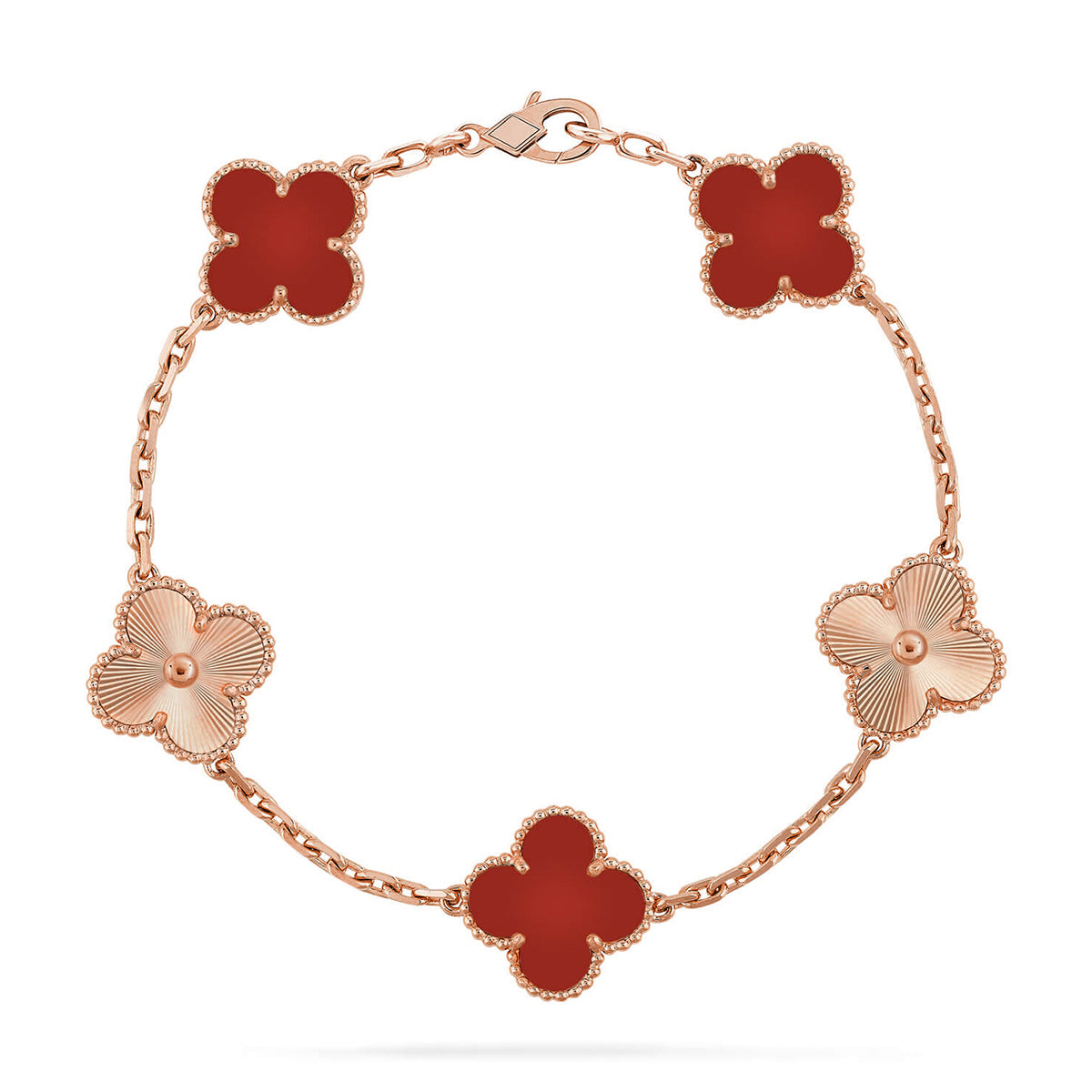 [Glow]New  CLOVER 5 MOTIF RED CORNELIAN BRACELET COLLECTION