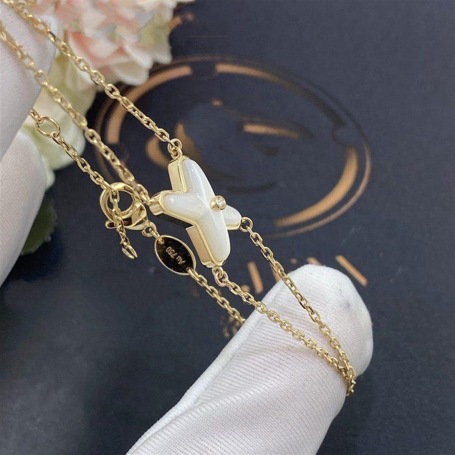 GlowJEUX BRACELET WHITE MOP GOLD 1 DIAMOND