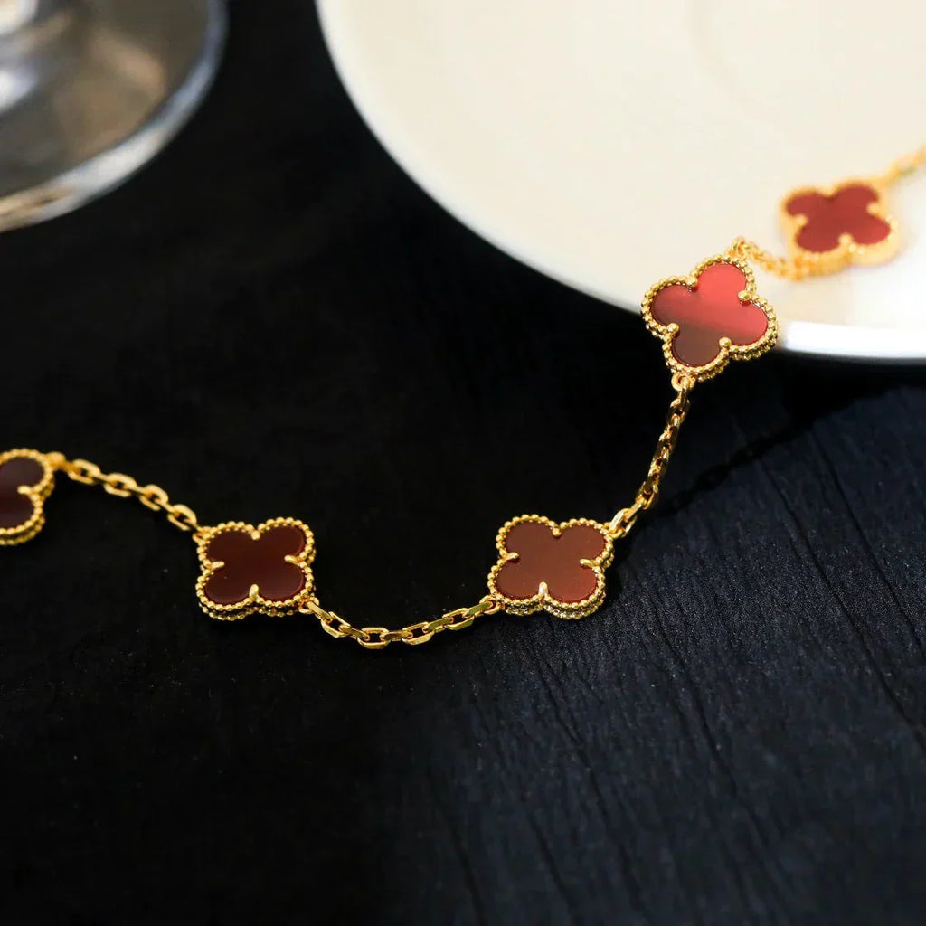[Glow]New  CLOVER 5 MOTIF RED CORNELIAN BRACELET COLLECTION