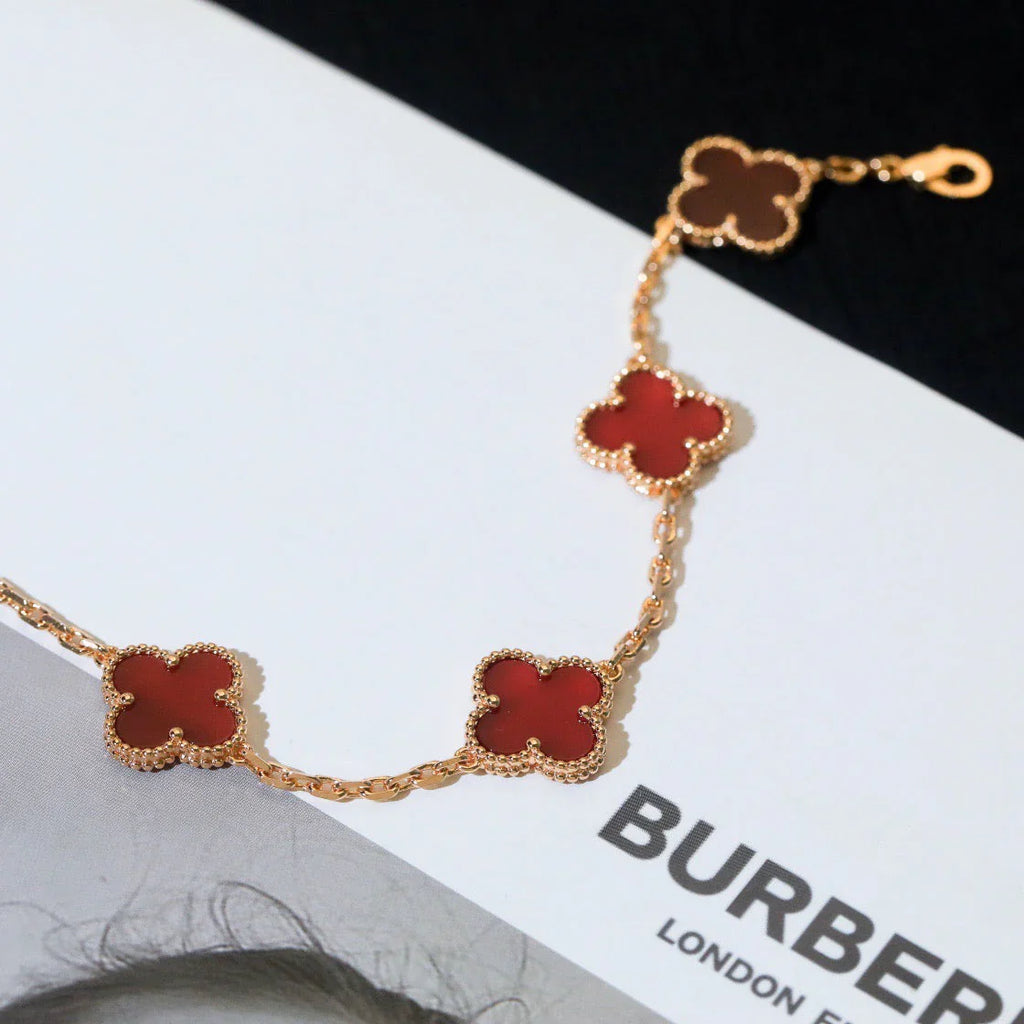 [Glow Jewelry] CLOVER 5 MOTIF RED CORNELIAN BRACELET COLLECTION