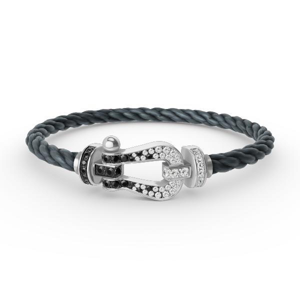 GlowFORCE LARGE HORSESHOE BLACK WHITE DIAMOND BRACELET SILVER