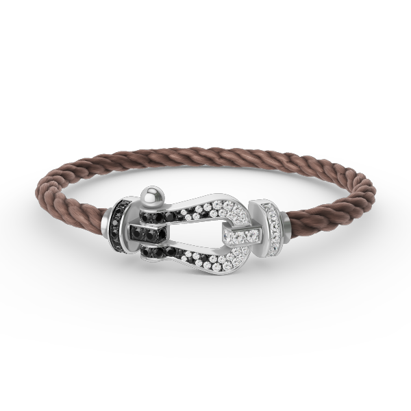 GlowFORCE LARGE HORSESHOE BLACK WHITE DIAMOND BRACELET SILVER