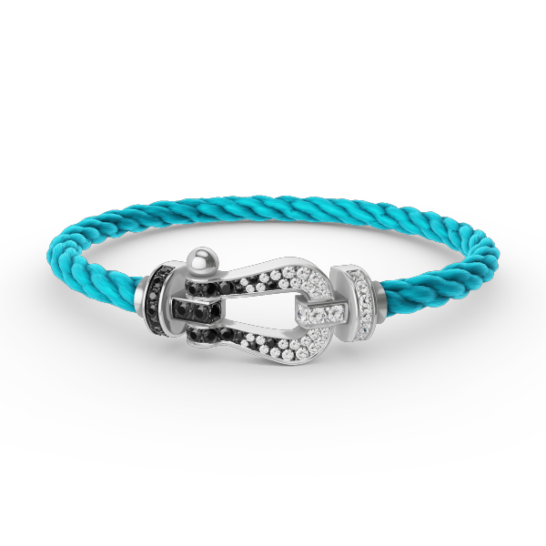 GlowFORCE LARGE HORSESHOE BLACK WHITE DIAMOND BRACELET SILVER