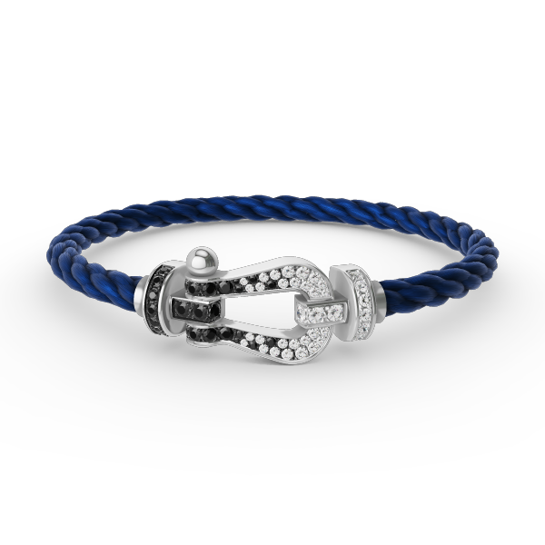 GlowFORCE LARGE HORSESHOE BLACK WHITE DIAMOND BRACELET SILVER