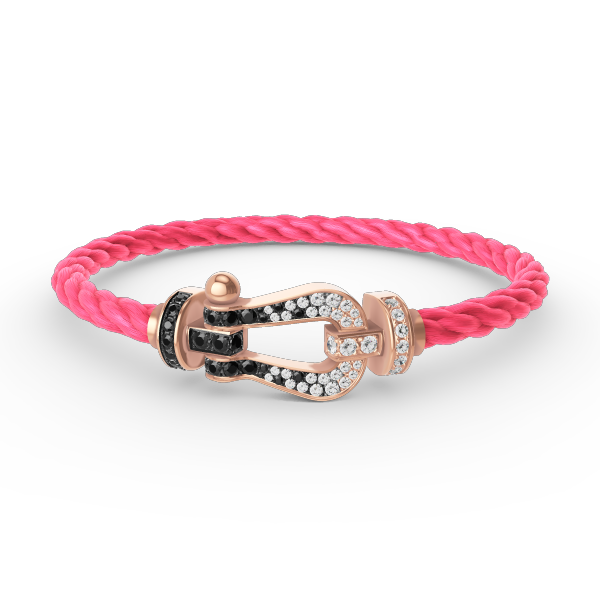 GlowFORCE LARGE HORSESHOE BLACK WHITE DIAMOND BRACELET ROSE GOLD