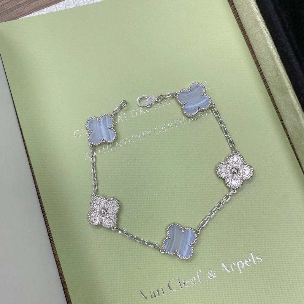 [Glow]New  CLOVER 5 MOTIF PURPLE CHALCEDONY BRACELET COLLECTION
