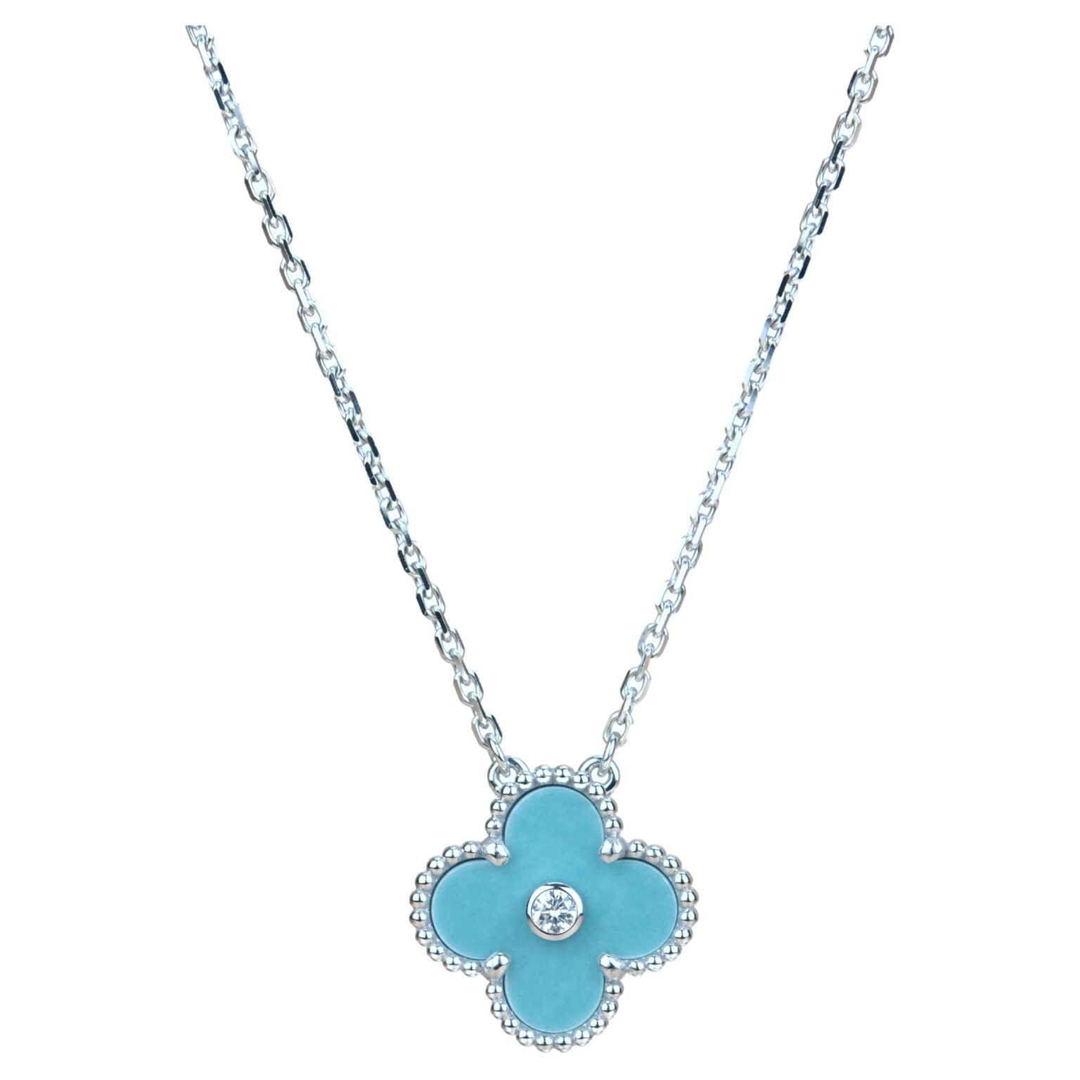 ¡®Glow¡¯CLOVER 15MM DIAMOND SVRES PORCELAIN  NECKLACE SILVER